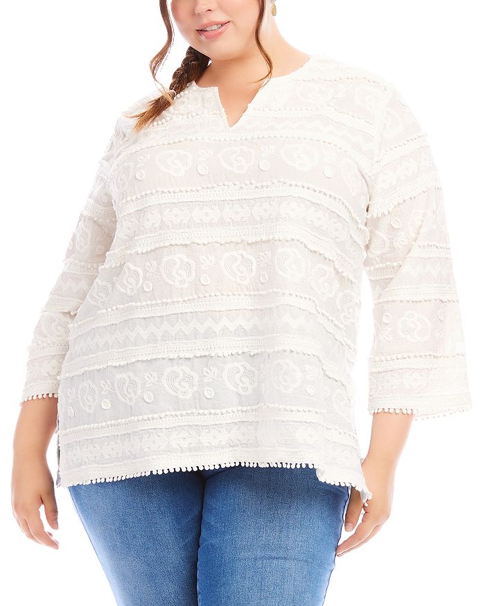 

Туника с вышивкой и рукавом три четверти, plus size Karen Kane, слоновая кость/кремовый