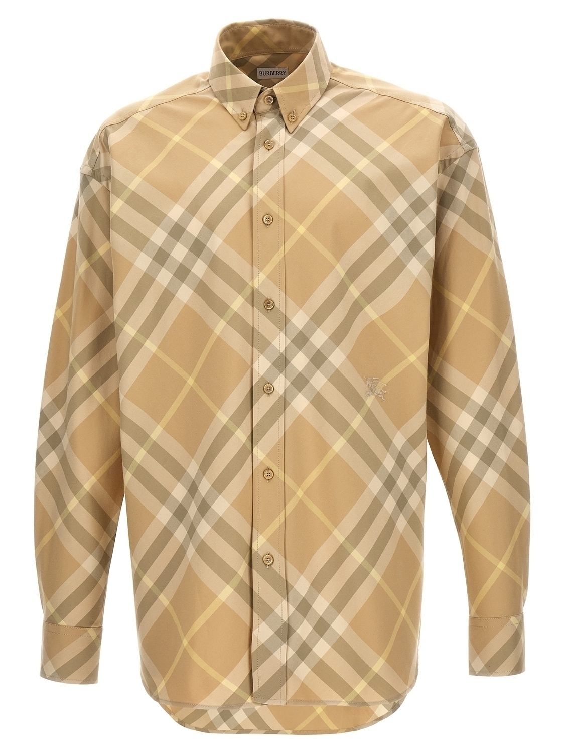 Рубашка BURBERRY в клетку, хлопковая, бежевый