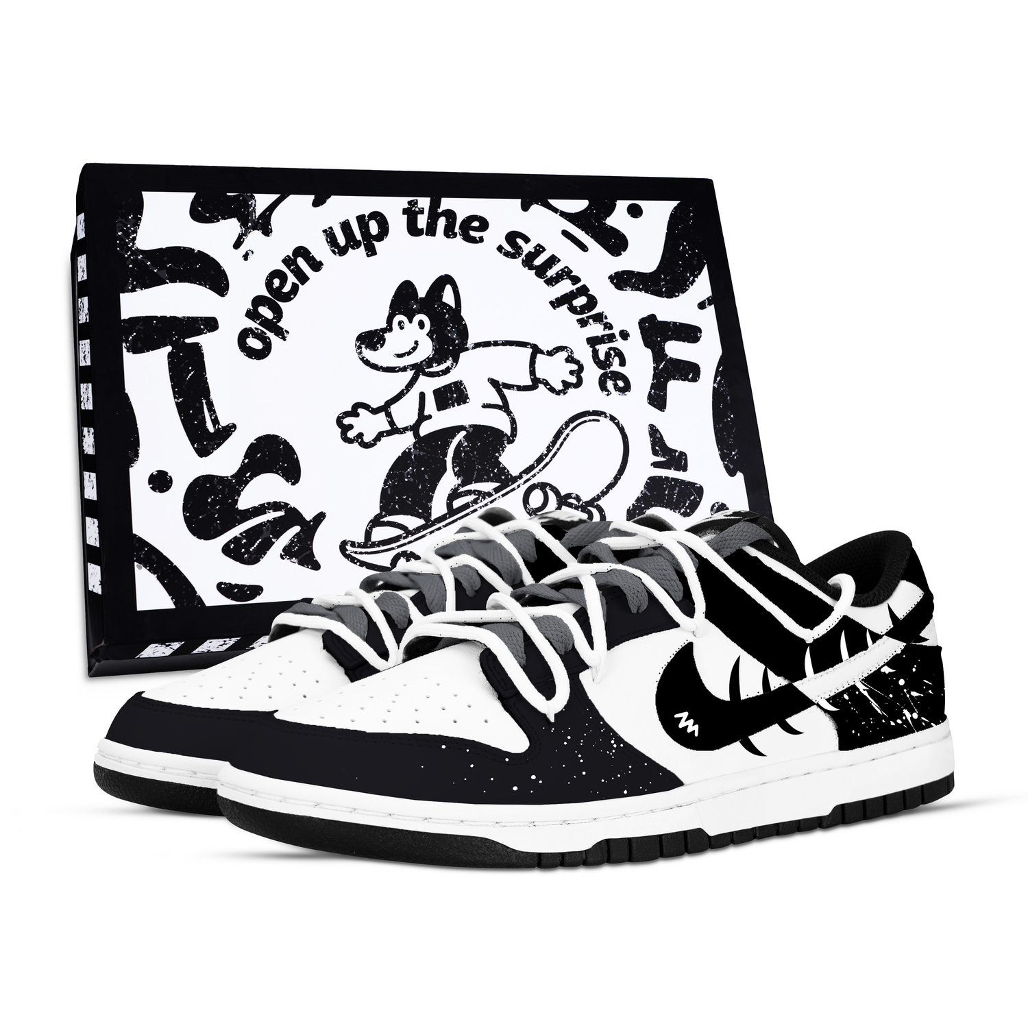 

Dunk Bone Spike Fish, устойчивые к истиранию низкие кроссовки для скейтбординга Unisex Nike, черный/белый