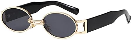 

Женские овальные солнцезащитные очки в винтажном стиле, маленькие металлические, в стиле панк, женские очки-сетпанк, очки с защитой от УФ-излучения UV400 MTZJH, Gold Gray