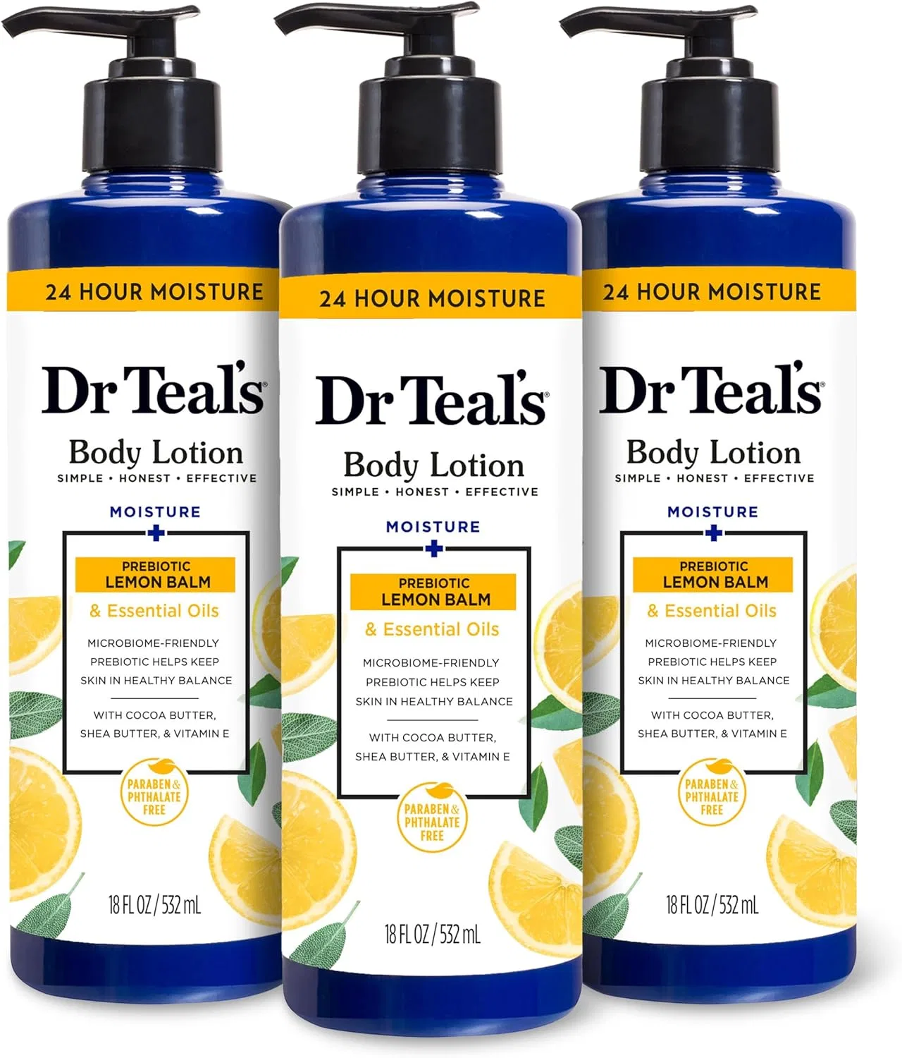 Лосьон для тела Dr Teal's с пребиотиками, лимонный бальзам и эфирные масла, 3 шт по 532 мл