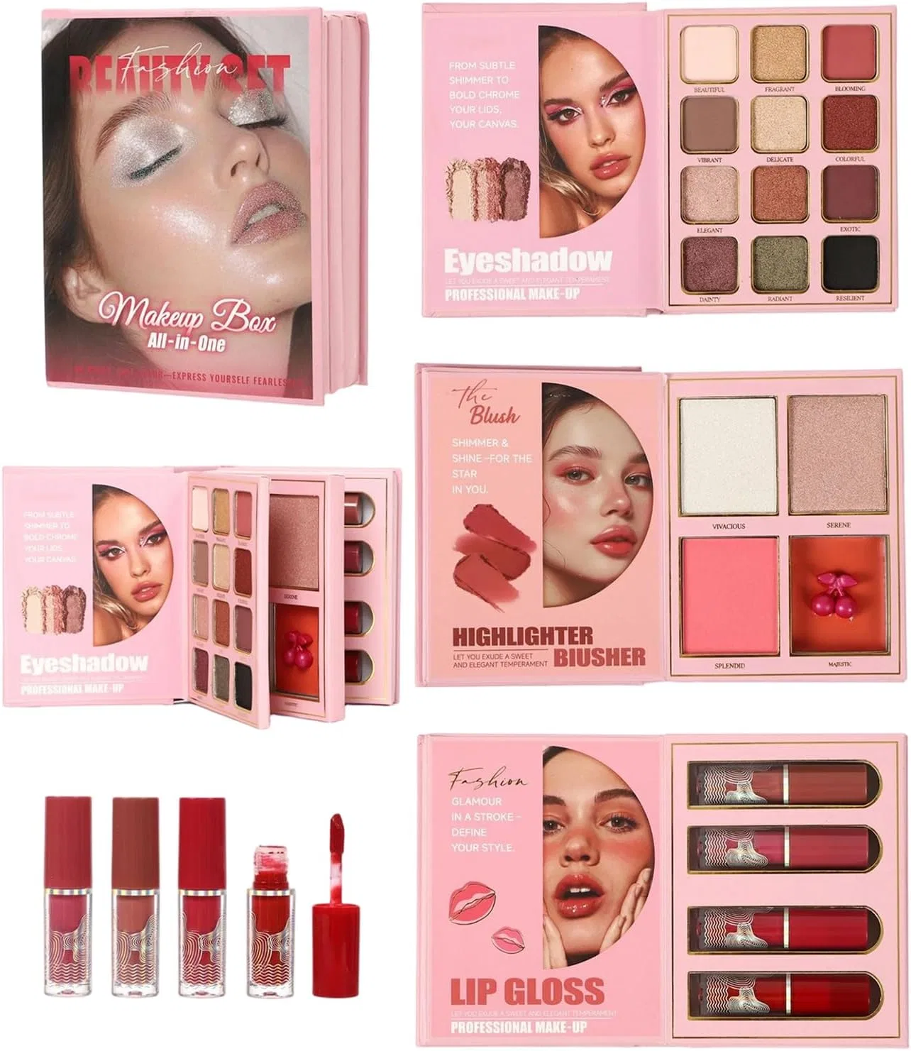 Палетка теней и хайлайтеров Colorful Makeup Palette, 3 Layers, pink