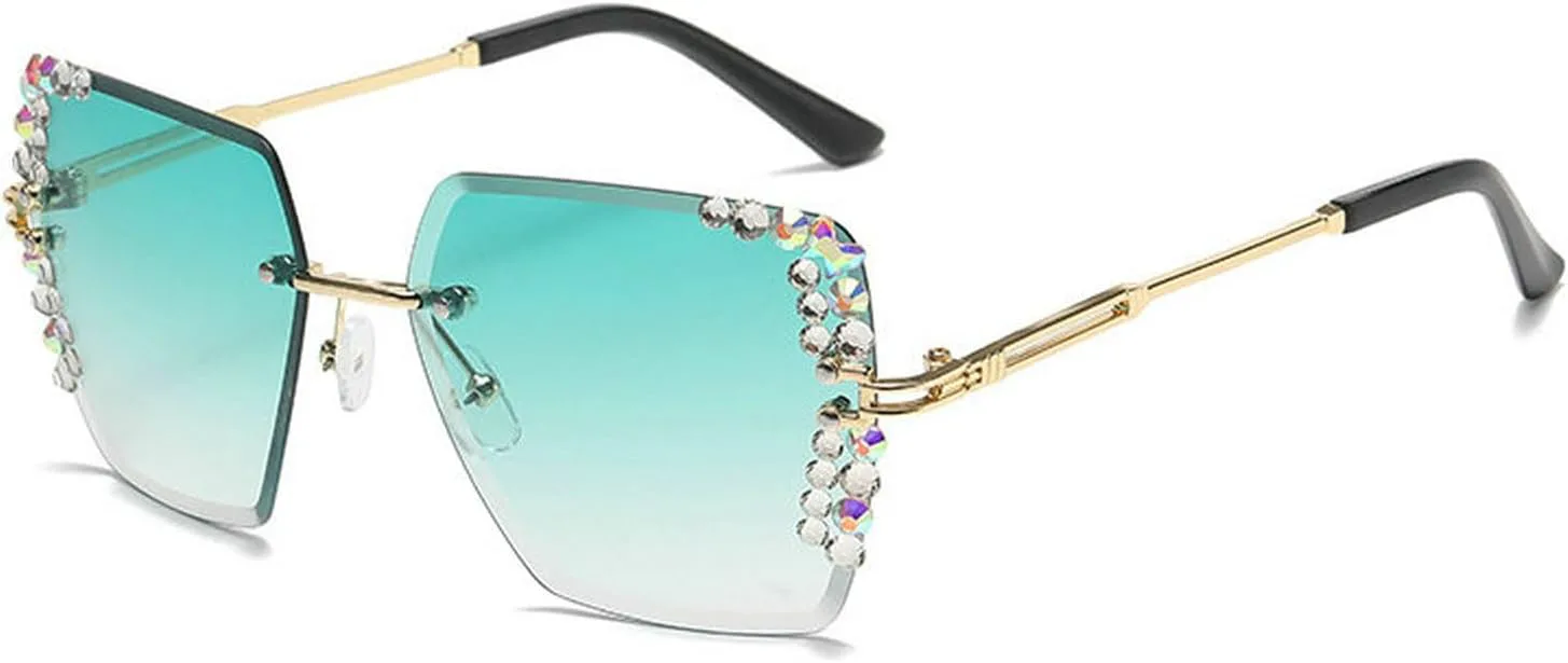 

COTIA Модные квадратные солнцезащитные очки с бриллиантами и стразами для женщин, стильная безободковая металлическая оправа, очки для активного отдыха W37, Green