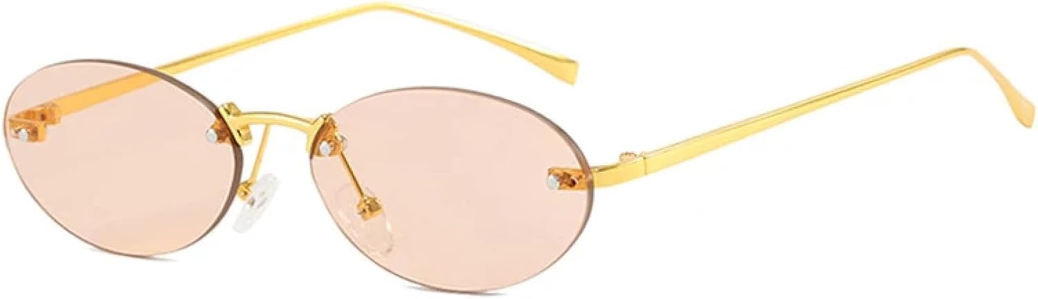 

Роскошные модные солнцезащитные очки без оправы в стиле ретро, ​​овальной формы, для женщин, с защитой от УФ-излучения UV400, в стиле панк, для мужчин, солнцезащитные очки для вождения TKKTLLT, Gold Champagne