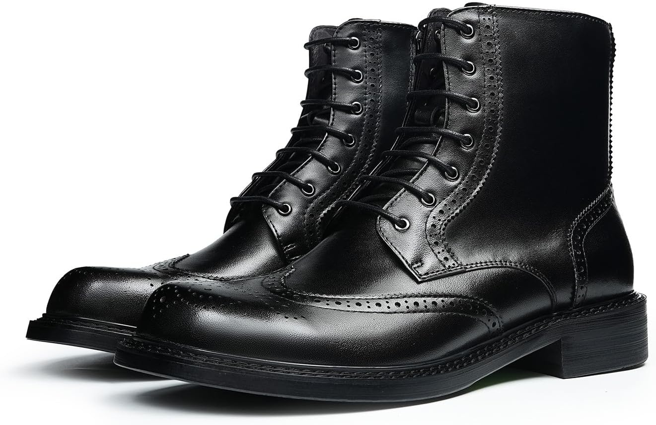 

Мужские туфли-оксфорды Santimon Wingtip Brogue из натуральной кожи - классические ботинки на шнуровке с боковой молнией и амортизирующей стелькой для повседневного и делового стиля, свадеб и выпускных, черный