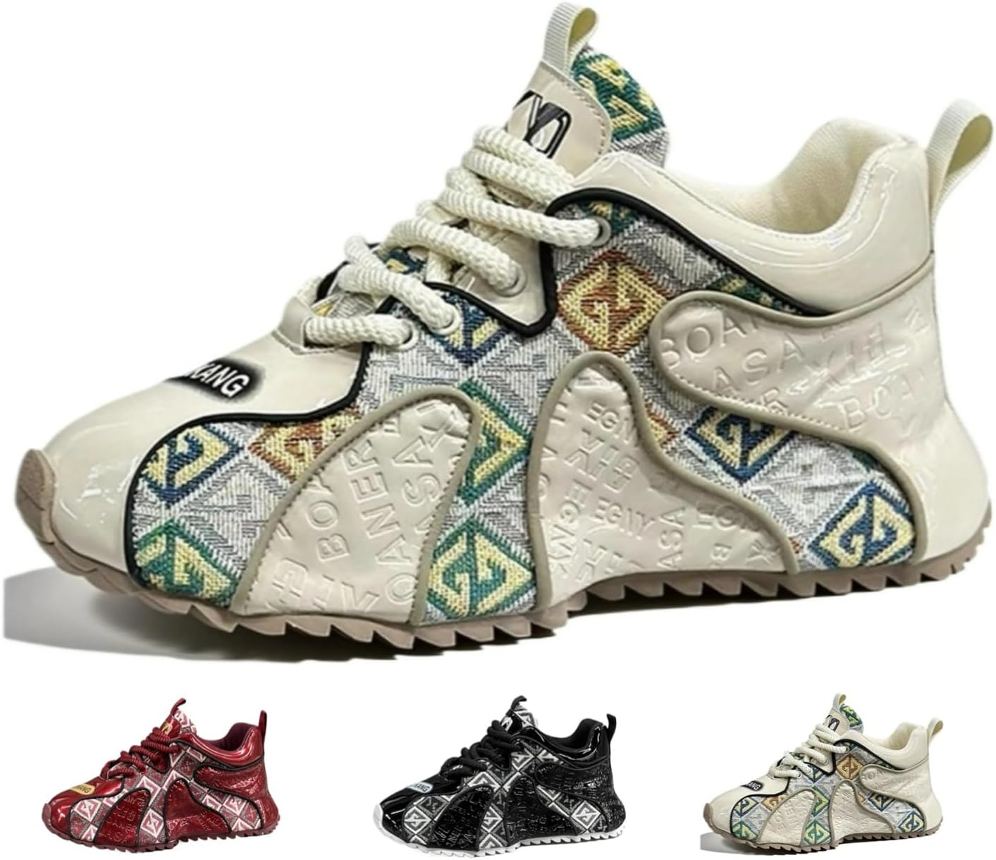 

MACEFIL Модные кроссовки на платформе для мужчин и женщин с ретро-вышивкой, удобные для ходьбы, повседневные кроссовки, бежевый
