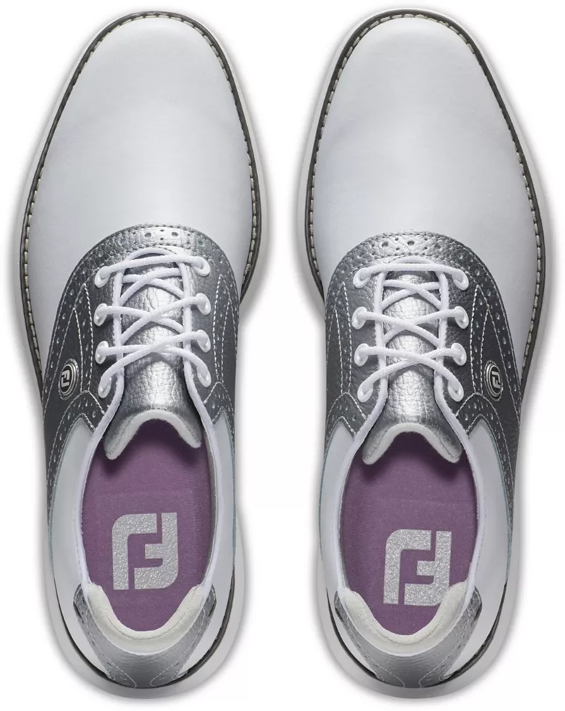 Женские кроссовки для гольфа FootJoy Traditions без шипов, белый/фиолетовый — фото 4