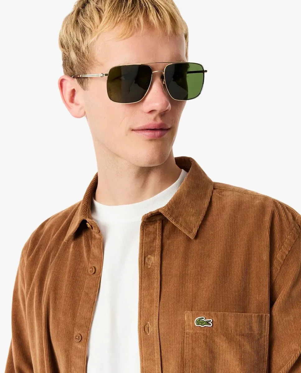 Мужская рубашка прямого кроя из бархата с длинным рукавом Lacoste, коричневый — фото 3