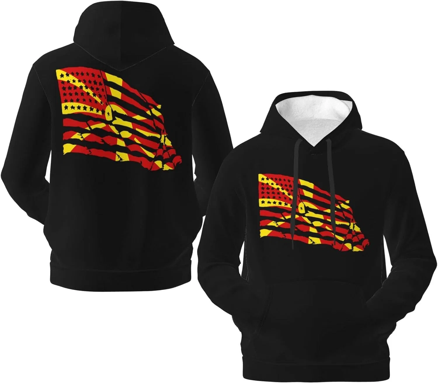 Мужская флисовая толстовка с капюшоном Macedonian America Flag и карманом Generic, черный