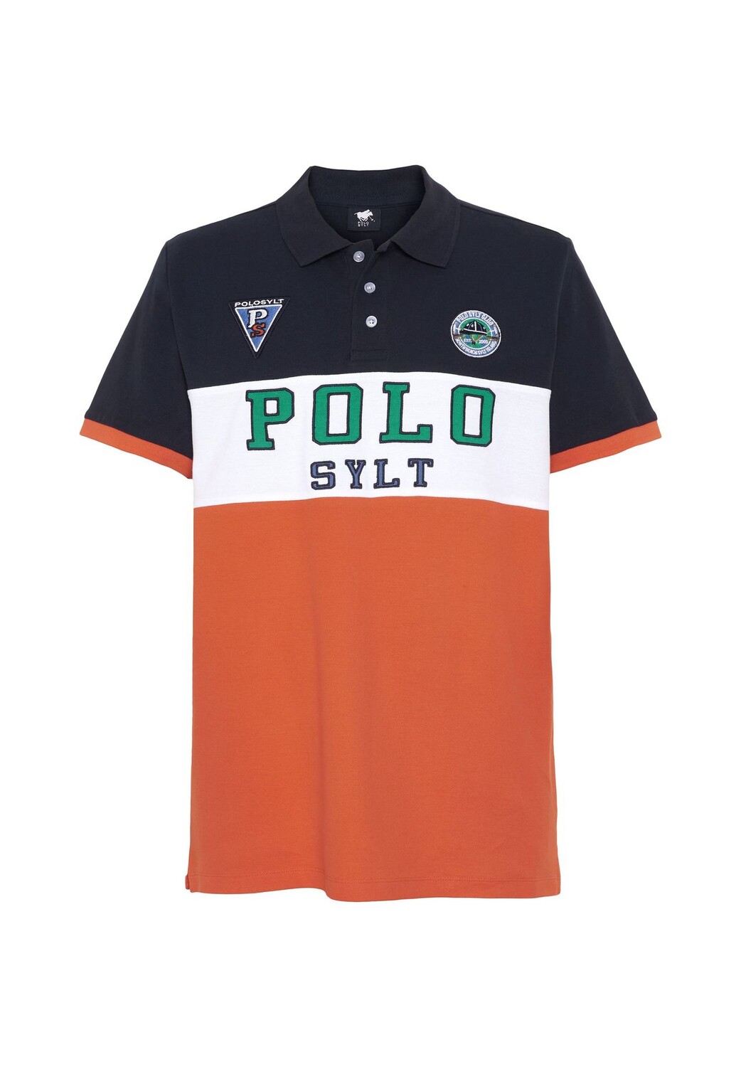 

Рубашка-поло с полосками и заплатками POLO SYLT, цвет 2148 Orange/dark Blue