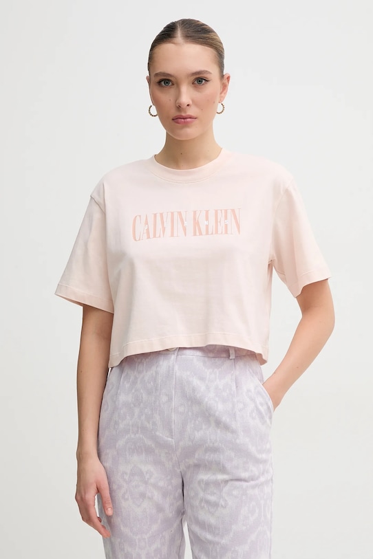 

Хлопковая футболка Calvin Klein Jeans, розовый