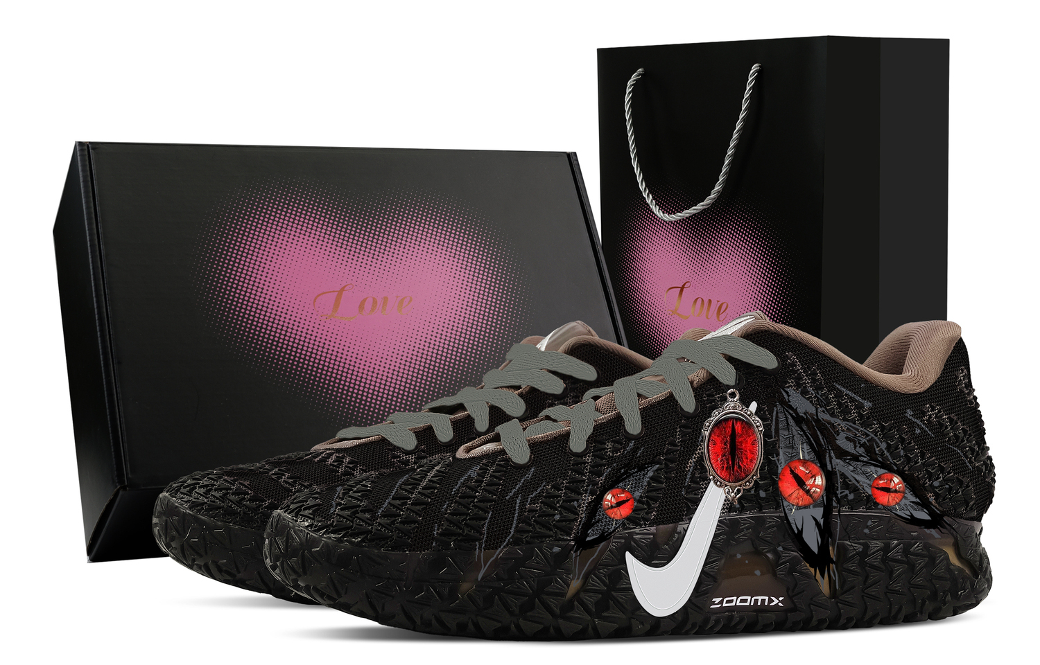 

Nike Мужские баскетбольные кроссовки Ja Morant 3 Blazing Thorn, Heart Box, износостойкие, низкие, черный с коричневым рисунком