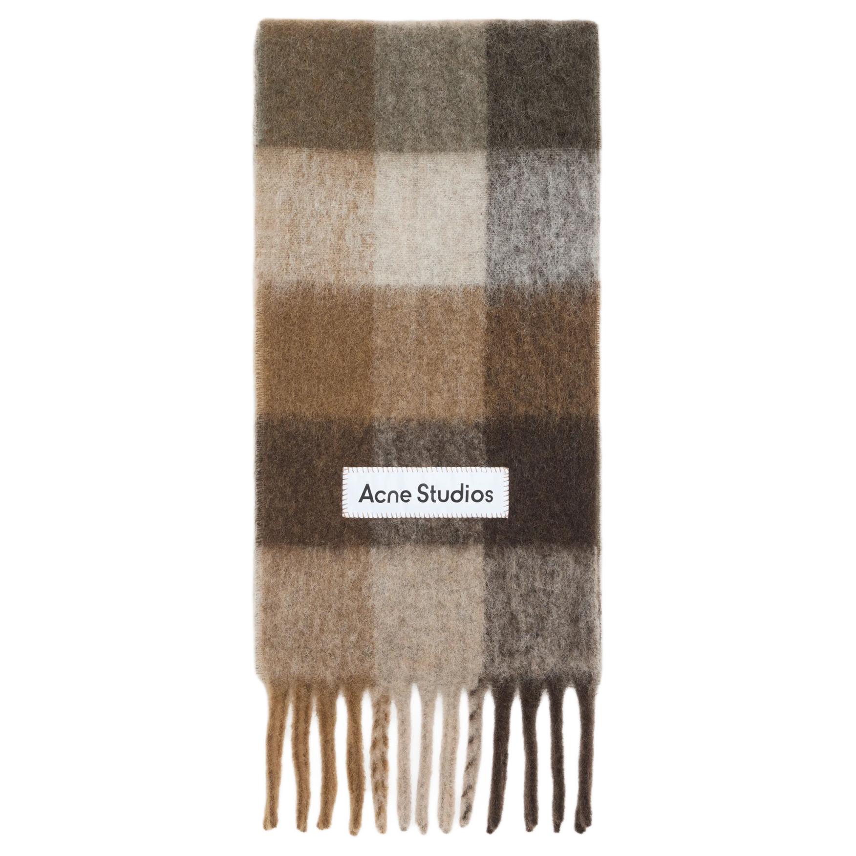 

Acne Studios Клетчатый шарф с бахромой, Brown