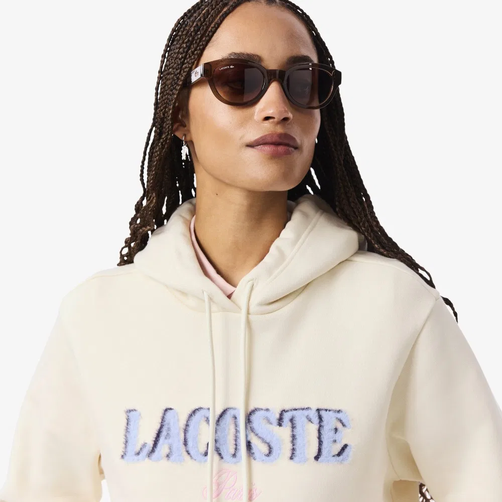 Худи Lacoste Fluffy Lettering, женский, флисовый, кремовый — фото 2