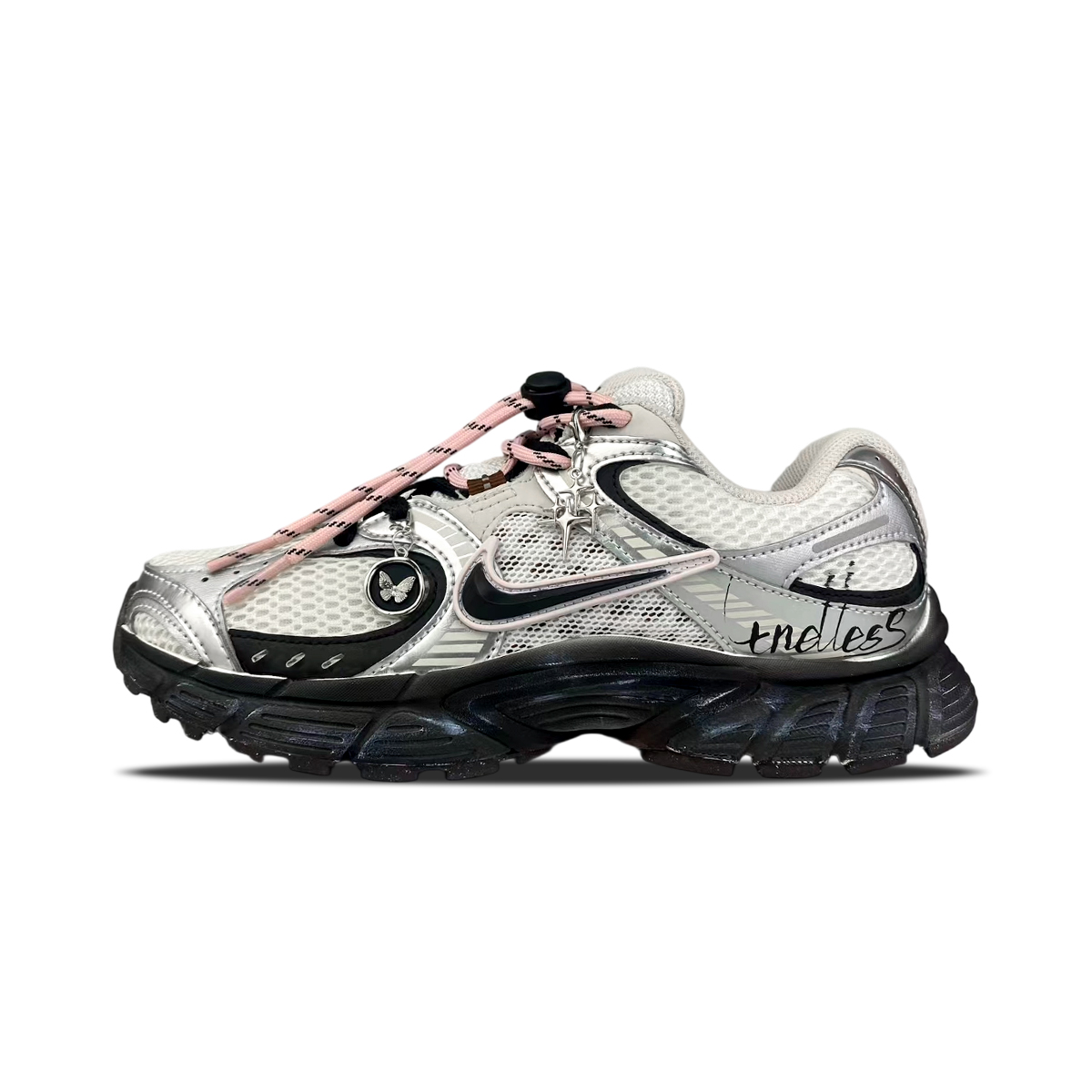 

Nike Женские кроссовки для бега V5 RNR с устойчивостью к истиранию и дышащие низкие серебристо-розовые