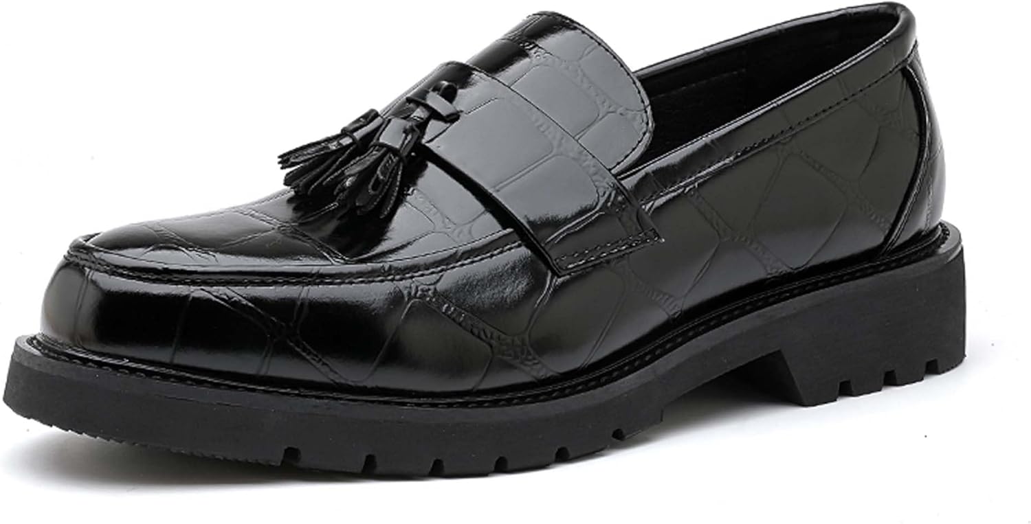 

Мужские лоферы с толстой подошвой, модные туфли с кисточками для делового стиля, противоскользящие, для ходьбы, работы, офиса, повседневные кожаные туфли, черные, коричневые Generic