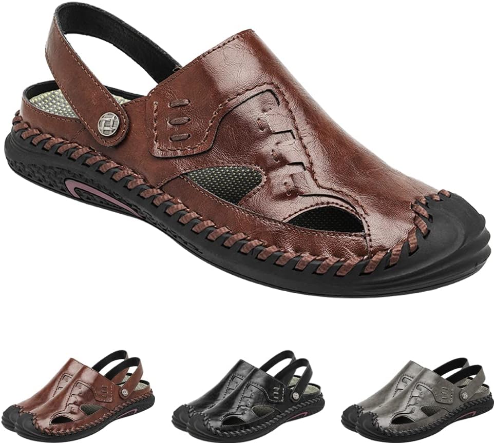 

Мужские кожаные сандалии для походов и вождения, повседневная мода, спортивная обувь, закрытый носок, легкие дышащие сандалии для ходьбы Generic, красный