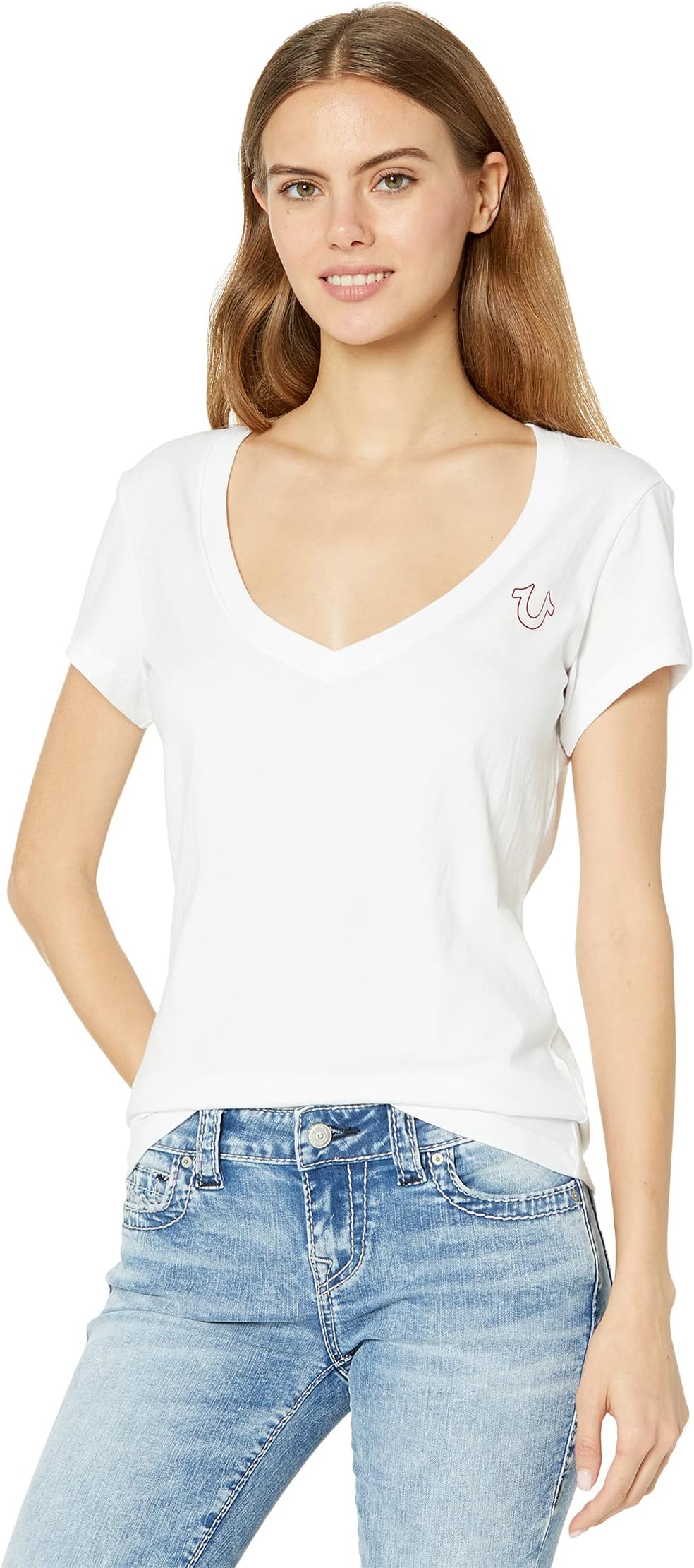 

Футболка True Religion Buddha Stamp Slim V-Neck, цвет Optic White