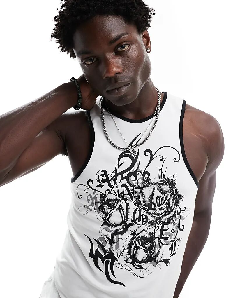 

Топ Muscle Fit белого цвета с принтом гранж спереди ASOS DESIGN