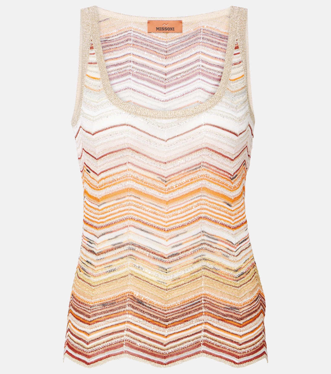 

Майка из зигага-ламе Missoni, Multi Silver White Pink Orange
