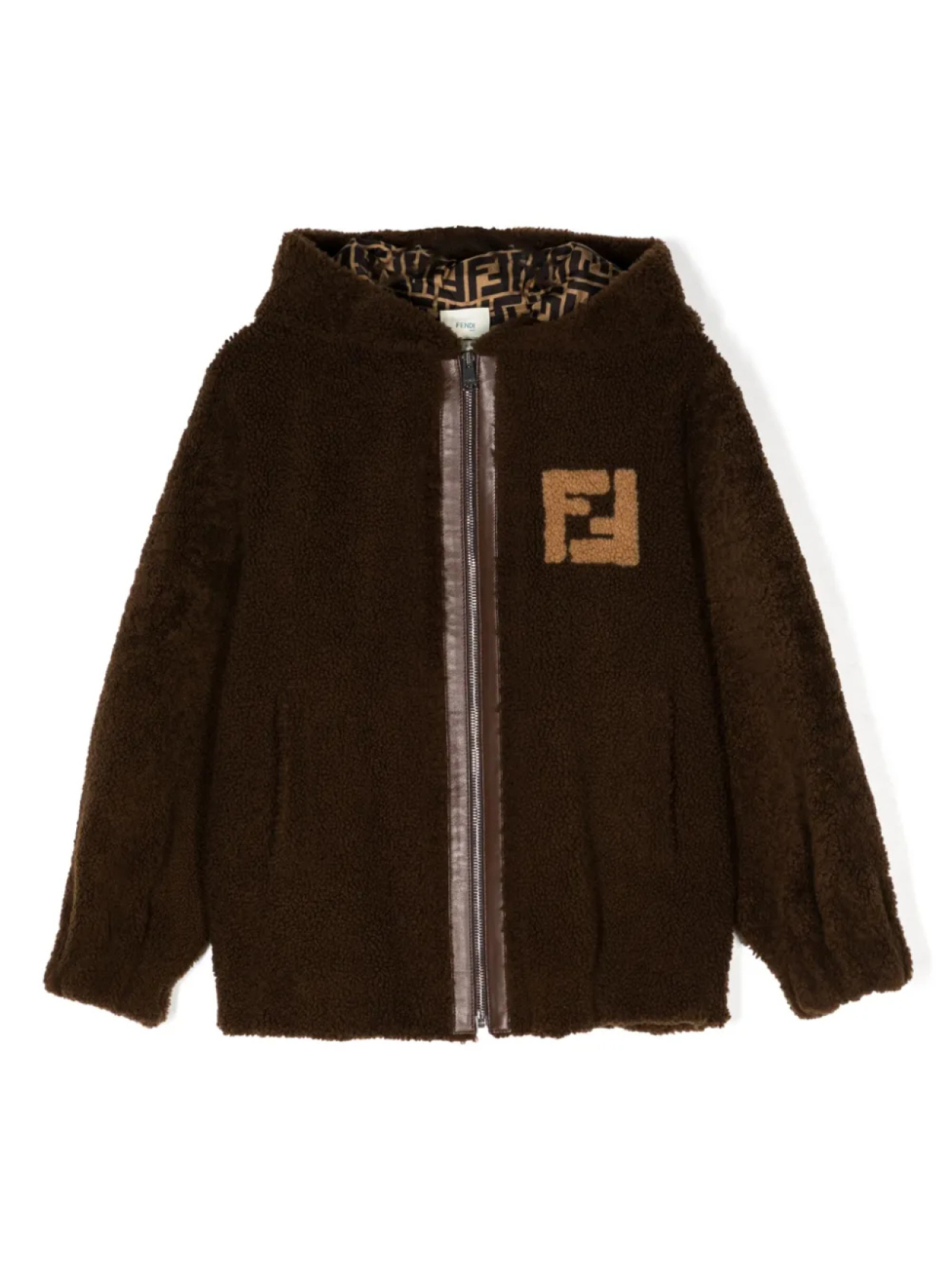 

Пальто с капюшоном и логотипом FF Fendi Kids, коричневый