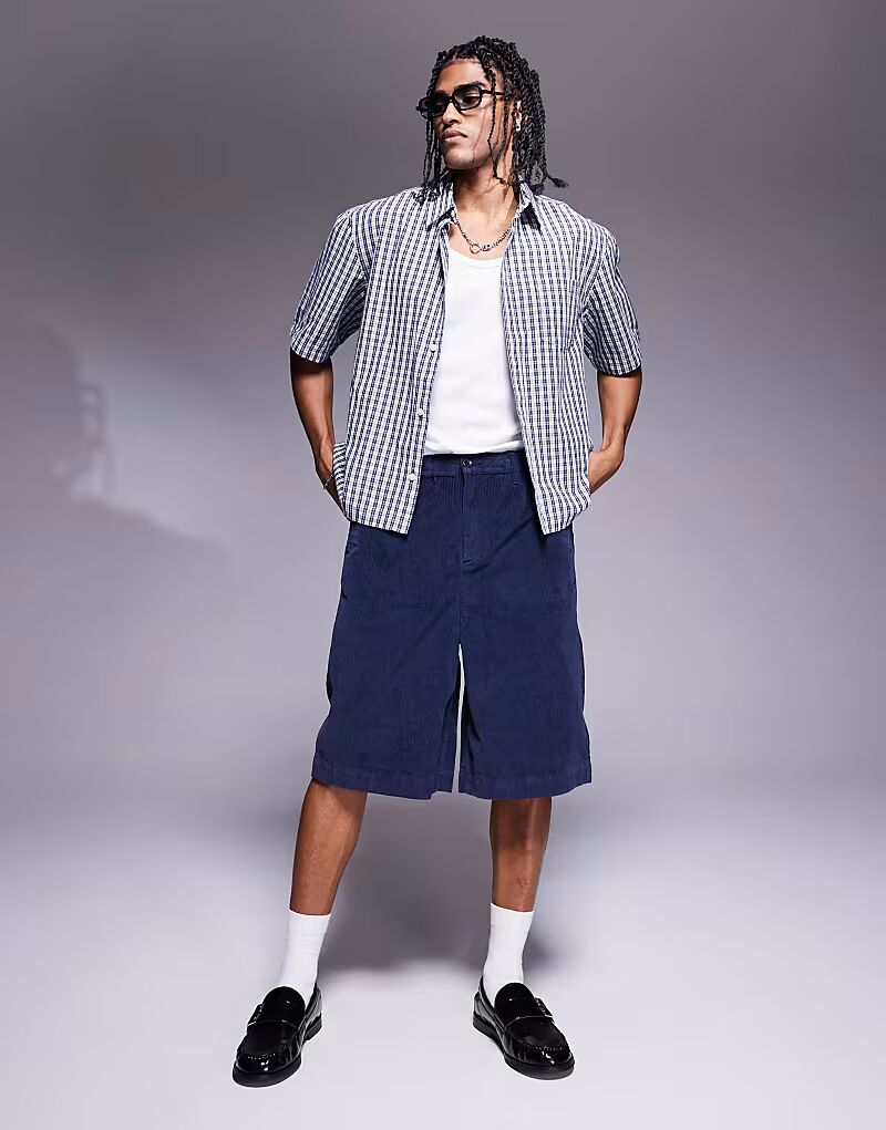 

Длинные вельветовые шорты темно-синего цвета Asos Design