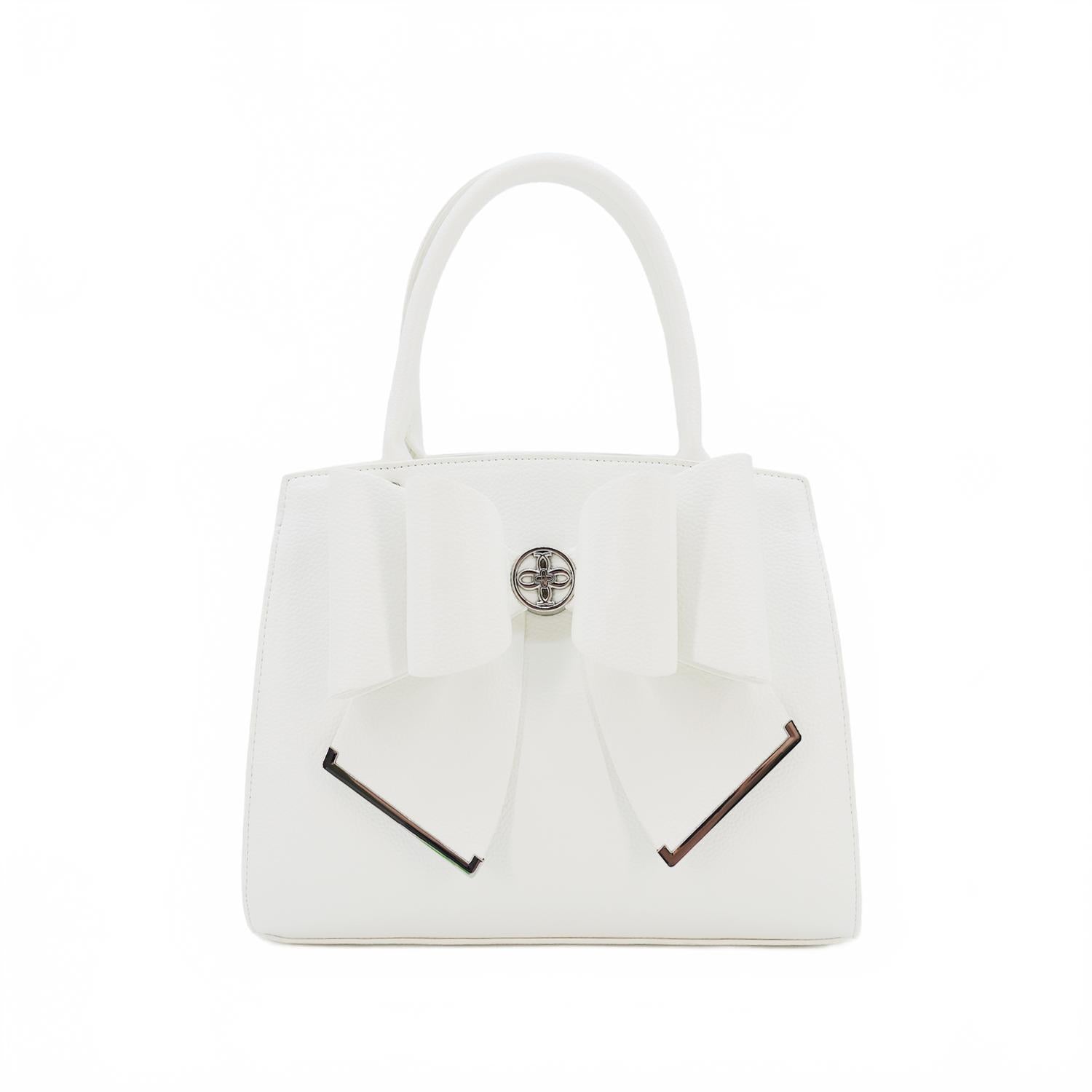 

Женская элегантная сумка-саше с бантом и верхней ручкой в белом цвете Like Dreams