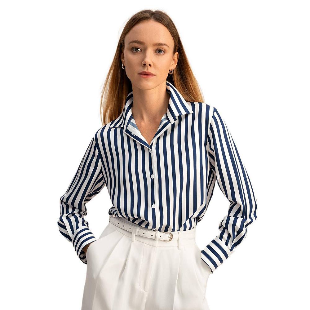 

Женская шелковая рубашка в полоску Lilysilk The Amalfi, цвет Blue White Pinstripes