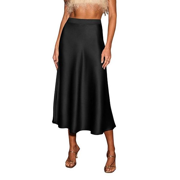 

Женская атласная юбка миди с завышенной талией Yesfashion, Black