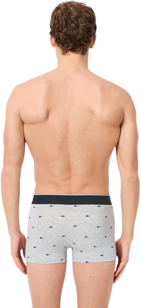 Мужские повседневные боксеры Lacoste All Over Croc, комплект из 3 шт., хлопковые, эластичные, Black/Midnight Smoke/Dove Grey With Black Waistbands — фото 3