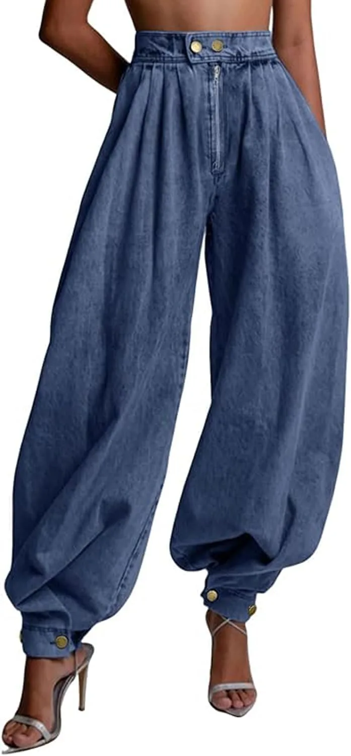 

Yoeasy женские джинсы на молнии с высокой талией, свободные, широкие