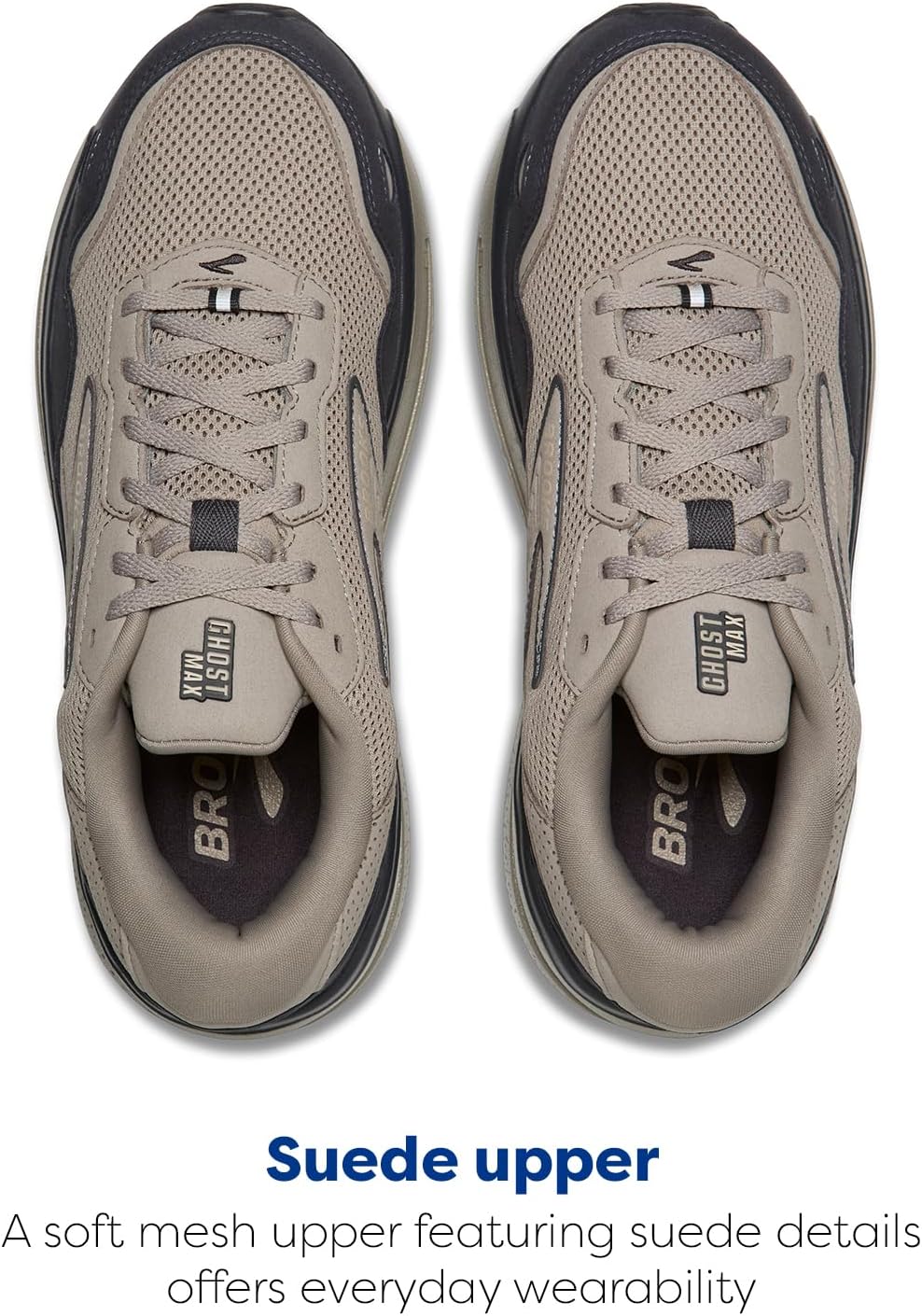 Мужские кроссовки Brooks Ghost Max из замши и кожи нейтральной модели для бега и ходьбы, Rockridge/Ebony — фото 4