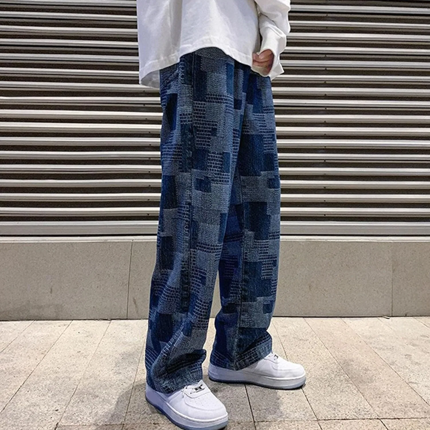Джинсы свободные, лоскутные, синие — фото 2