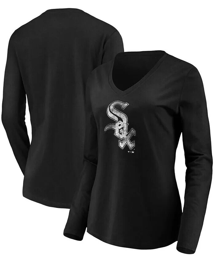

Женская черная футболка Chicago White Sox Core Team с длинным рукавом и v-образным вырезом Fanatics