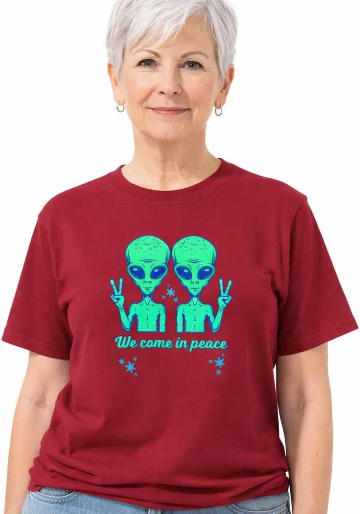 Футболка Alien Lover UFO, We Come in Peace, Martian Tee, подарок на тему инопланетян, футболка с НЛО, одежда для поклонников научной фантастики