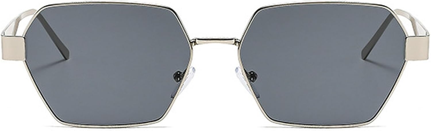 

Квадратные солнцезащитные очки для женщин, модные черные солнцезащитные очки цвета шампанского, мужские солнцезащитные очки в металлической оправе, трендовые очки неправильной формы mincl, Silver Black