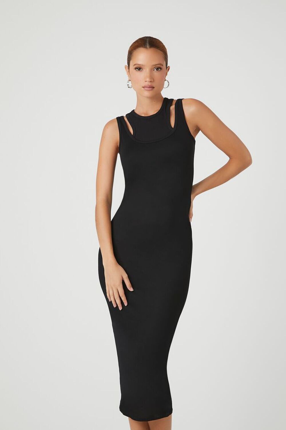 

Комбинированное облегающее платье миди Forever 21, черный