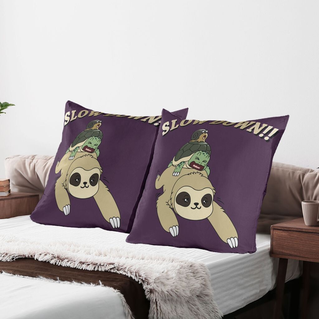 

Чехлы на подушку ABAKUHAUS Sloth, набор из 2 шт., забавный мультяшный пейзаж с ленивцем-черепахой-улиткой на каждой фразе, замедляющей темп, чехол для подушки с декоративным принтом, 80 x 80 см, многоцветный