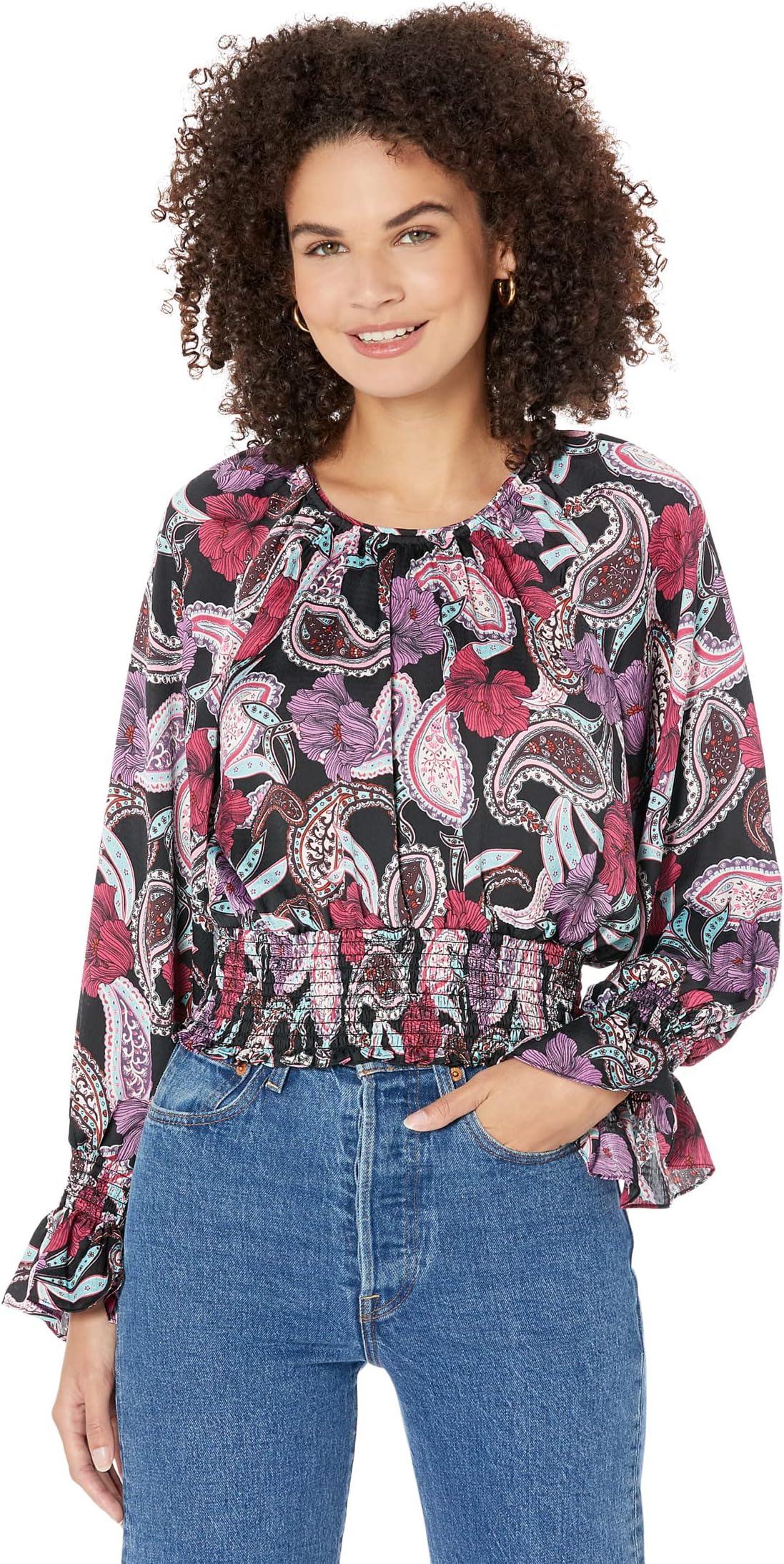 

Блуза BCBGMAXAZRIA Printed Satin Blouse, цвет Black Multi