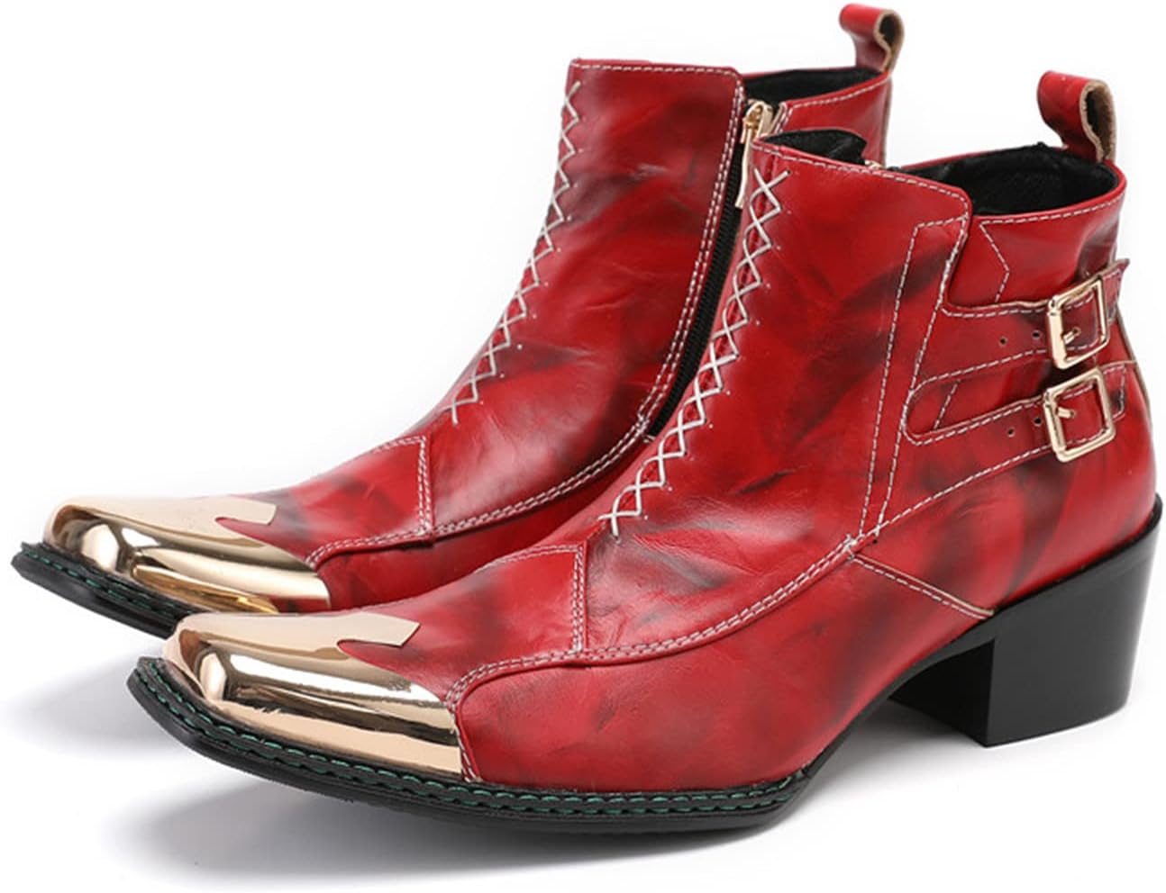 

Мужские западные ботинки Chelsea Santimon из натуральной кожи, повседневные, с квадратным носком, металлическим носком, молнией и дресc-кубом, красный