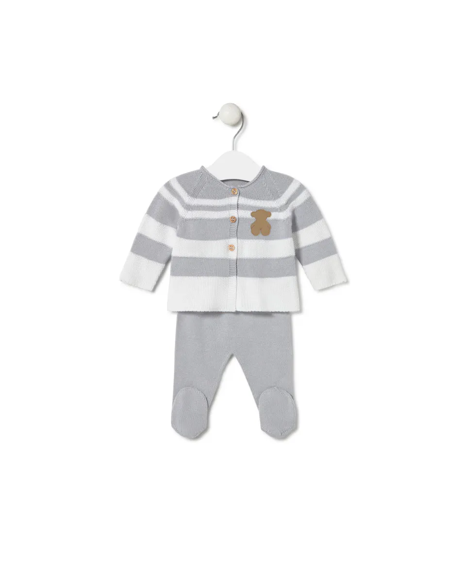 

Комплект для младенца из хлопчатобумажной вязки с полосатым свитером и леггинсами Tous, серый