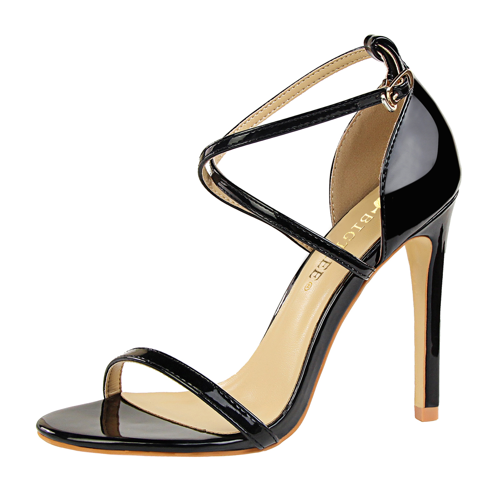 QITUMAUL Сандалии на ремешках 11 см женские черные, цвет Black[Heel Height 11cm]