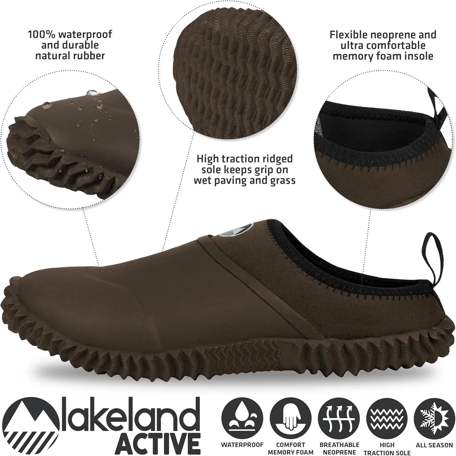 Мужские садовые сабо Lakeland Active Appleby из неопрена с стелькой из пеноматериала с эффектом памяти, коричневый — фото 3