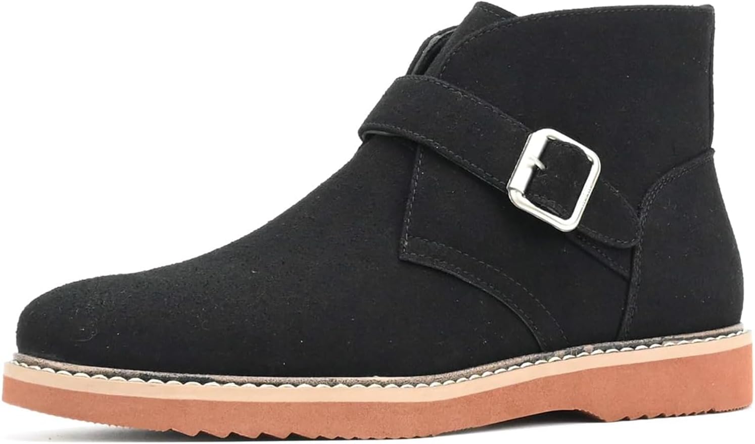 

Мужские замшевые чука-бутсы с пряжкой, ретро с круглым носком, массивным каблуком, противоскользящие, на короткой носке, для повседневной носки, походов, прогулок и работы Bedgmdeg, черный