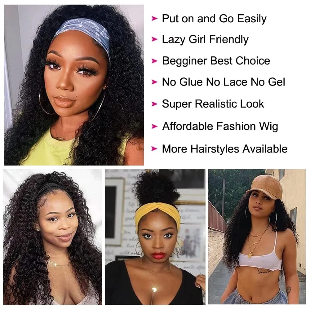 Парик с повязкой из натуральных волос Deep Wave от Headband Wig Rebasar — фото 4