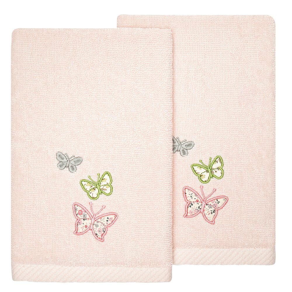 

Linum Текстиль для дома Турецкий хлопок Mariposa Набор из 2 украшенных полотенец для кончиков пальцев Linum Home Textiles, цвет Blush