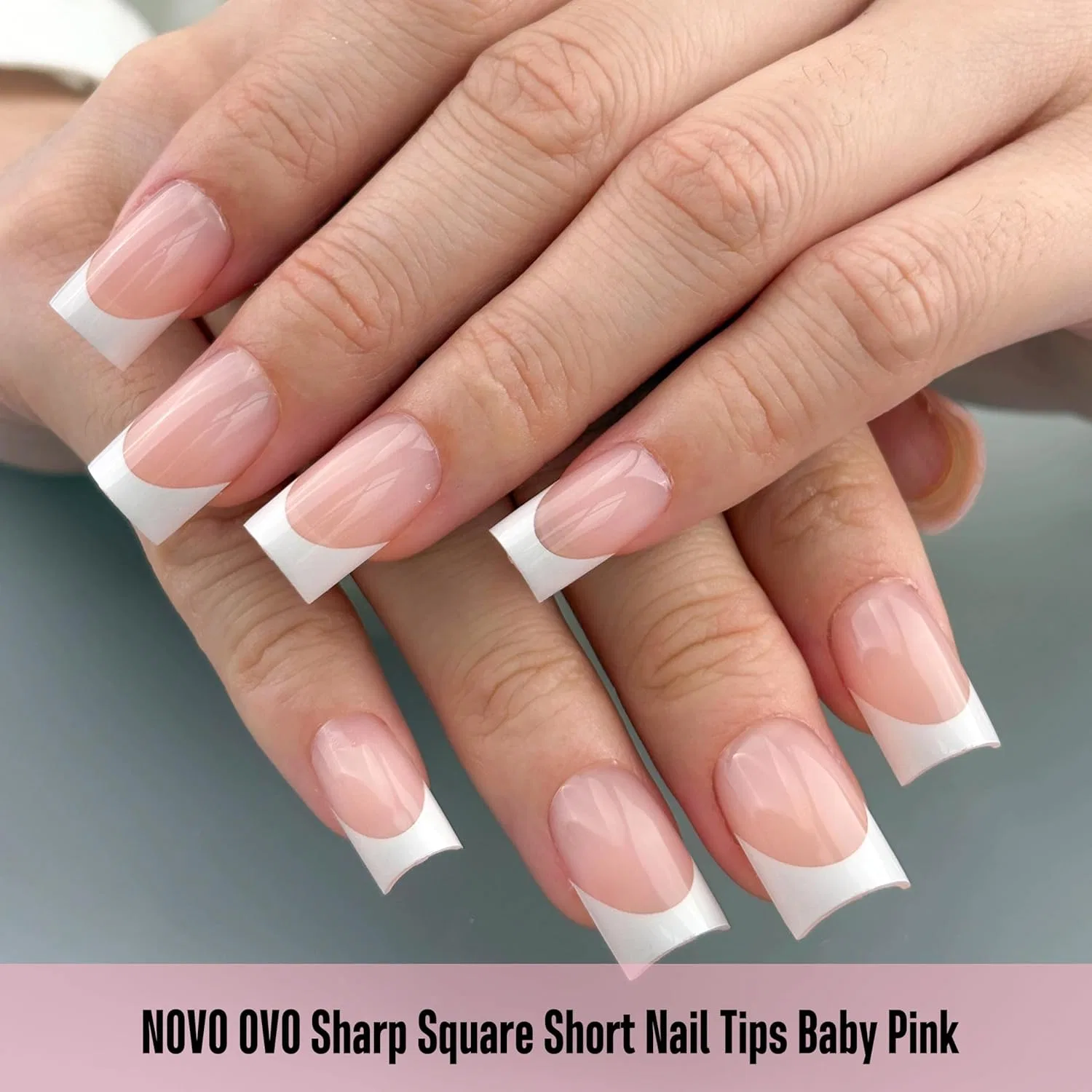 Накладные ногти «Short Sharp Square White French Tip» от NOVO OVO (240 шт.) Novo Ovo, Short Sharp Square Nail Tips White French Tip Baby Pink_Eu — фото 2