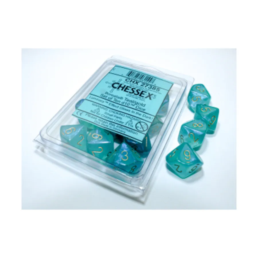 

d10 Бирюзовый с золотом (10) (3-е издание), Dice - Borealis - d10 (Chessex)