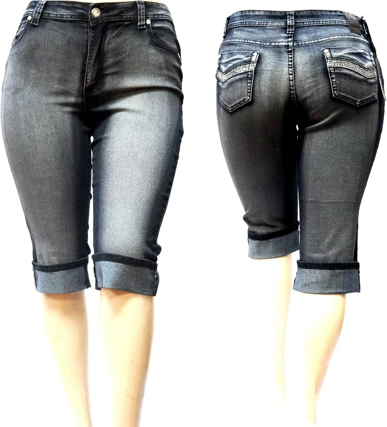 

L'SQUARE женские джинсы капри plus size, mid rise, черные, потертые L'SQUARE1826 Jeans