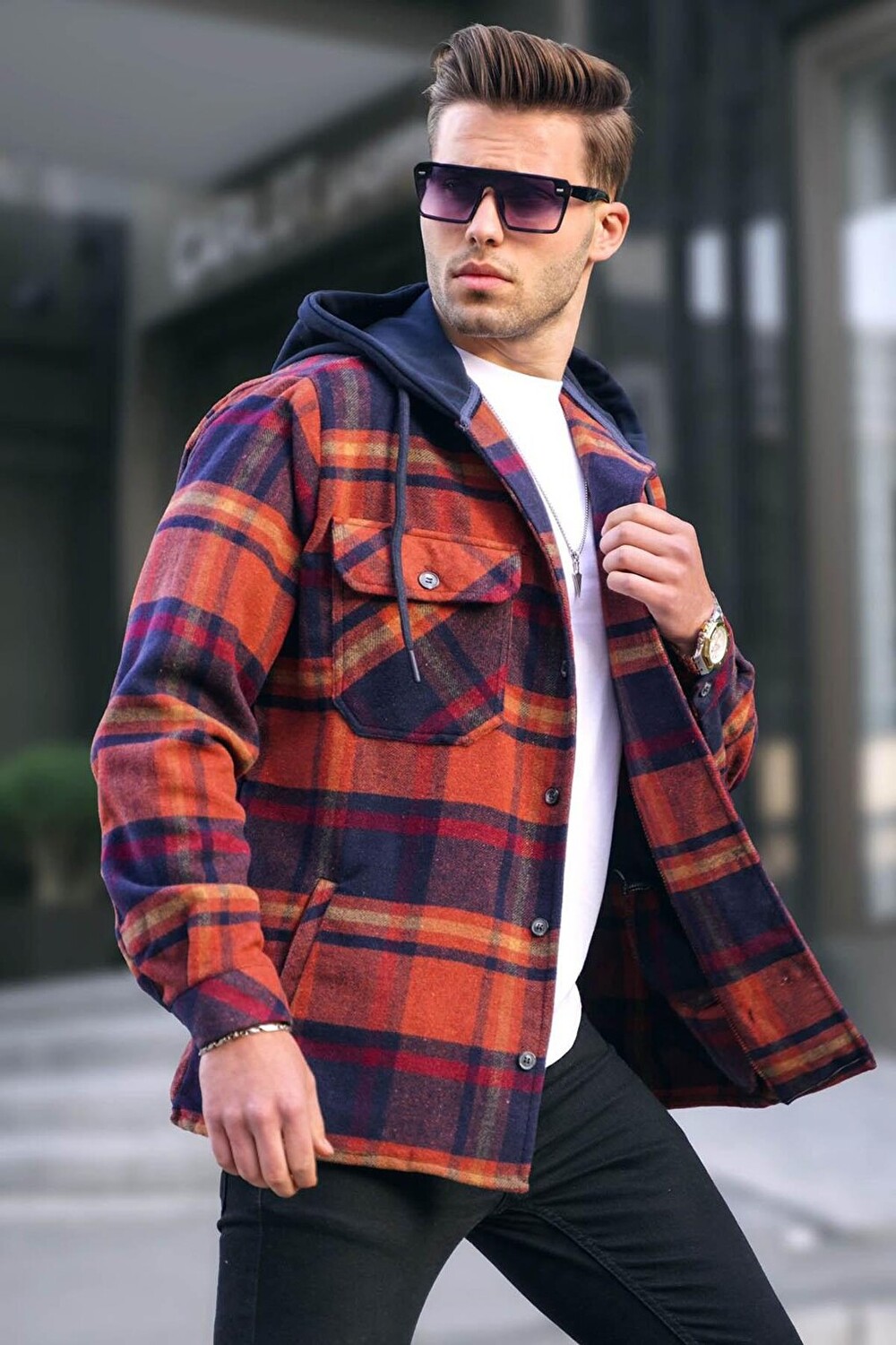 

Рубашка Lumberjack в клетку с капюшоном Tile 5577 MADMEXT